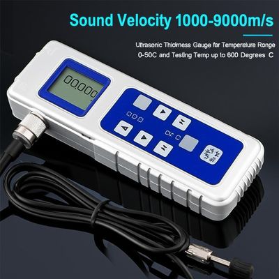 ضخامت سنج اولتراسونیک با محدوده دمایی 0-50 درجه سانتیگراد، محدوده اندازه گیری 0.75 میلی متر تا 300 میلی متر و عمق تست 120 میلی متر